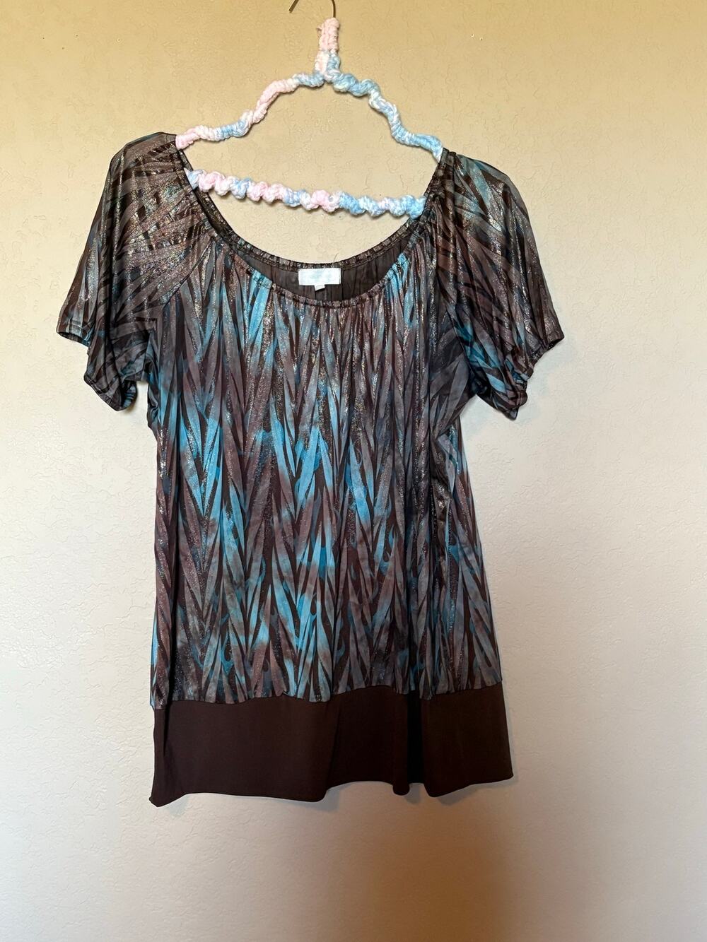 Maurices Teal and Brown patterned Blouse Plus Size 1